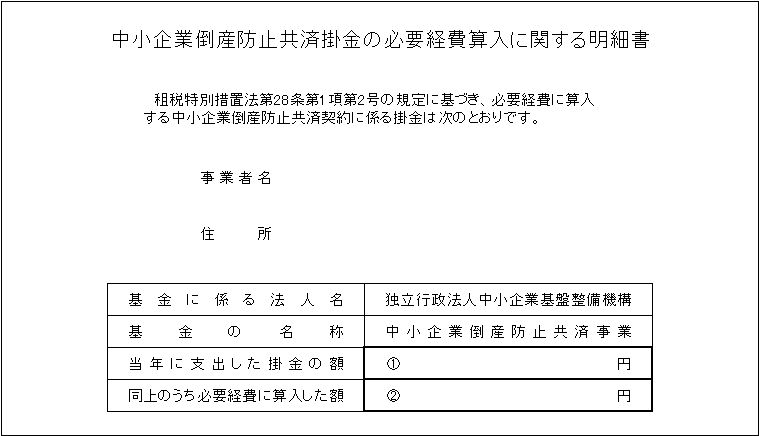 「経営セーフティ共済」の明細書は自分で作らないといけない。